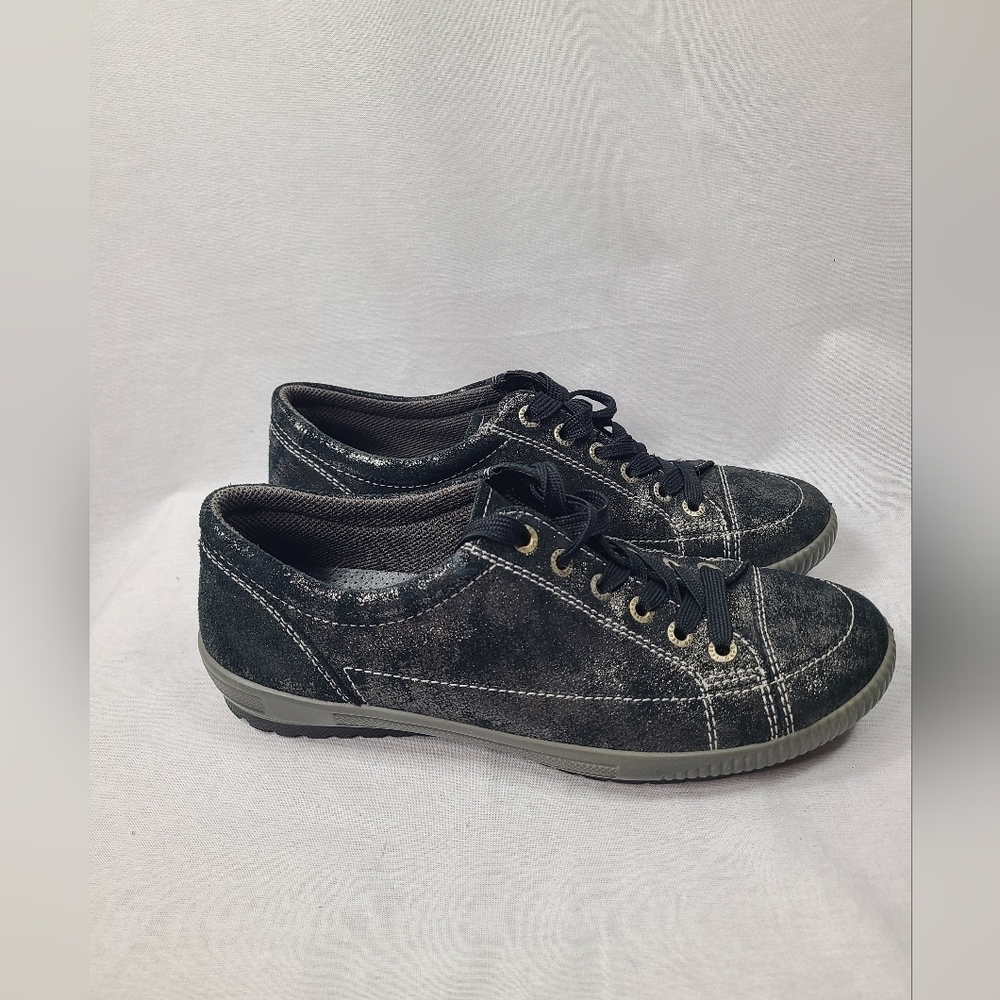 Legero black and silver metallic genuine leather comfort shoes size UK 7/ US 9